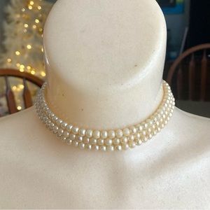 Vintage Pearl Choker Necklace Faux Pearls Gemstones Chic Adjustable
